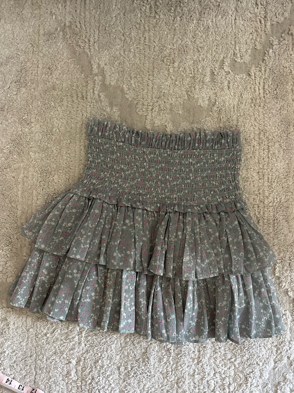 RESET Sage Floral Smocked Tiered Ruffle Mini Skirt Size S
